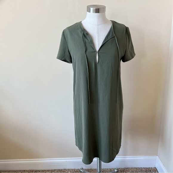 Theory Antazie Drapey Crepe Dress Deep Military 13671 - Picture 3 of 11